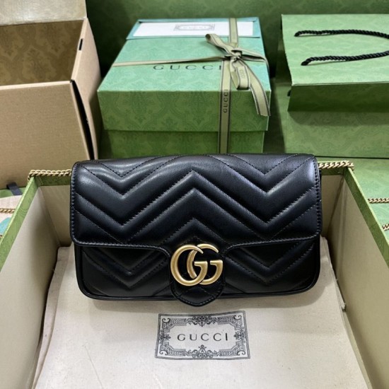 Replica Portafoglio con catena mini porta carte Gucci GG Marmont 751526 Nero