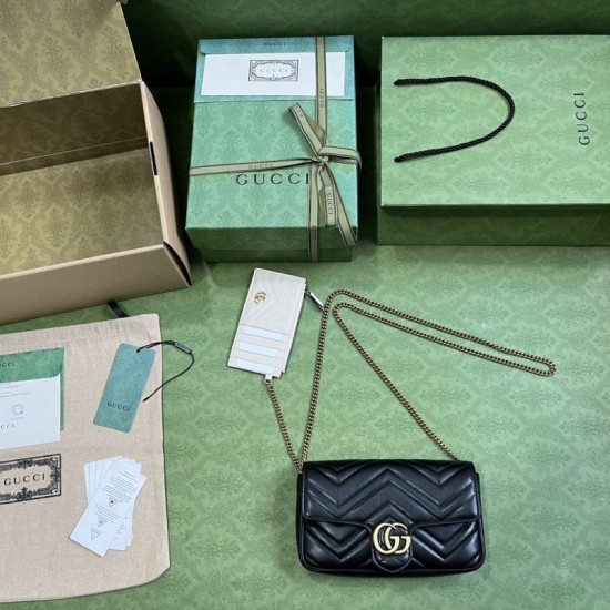 Replica Portafoglio con catena mini porta carte Gucci GG Marmont 751526 Nero