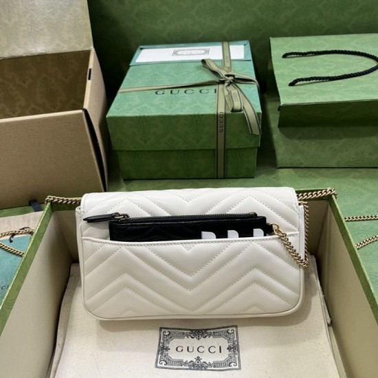 Replica Portafoglio con catena mini porta carte Gucci GG Marmont 751526 Bianco