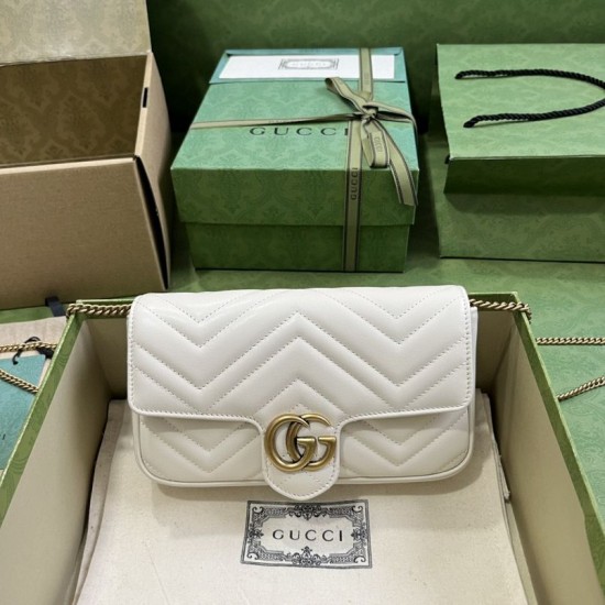 Replica Portafoglio con catena mini porta carte Gucci GG Marmont 751526 Bianco