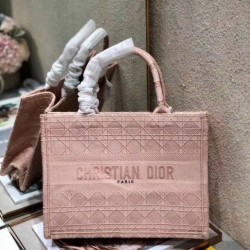 Replica Borsa tote per libri piccola Christian Dior Cannage ricamo rosa