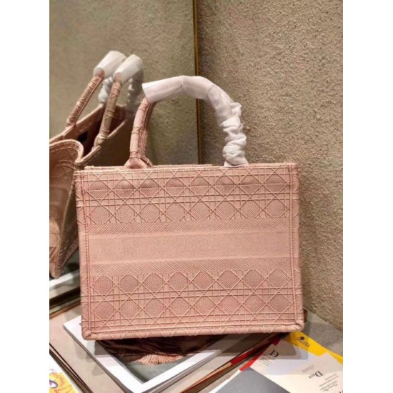 Replica Borsa tote per libri piccola Christian Dior Cannage ricamo rosa