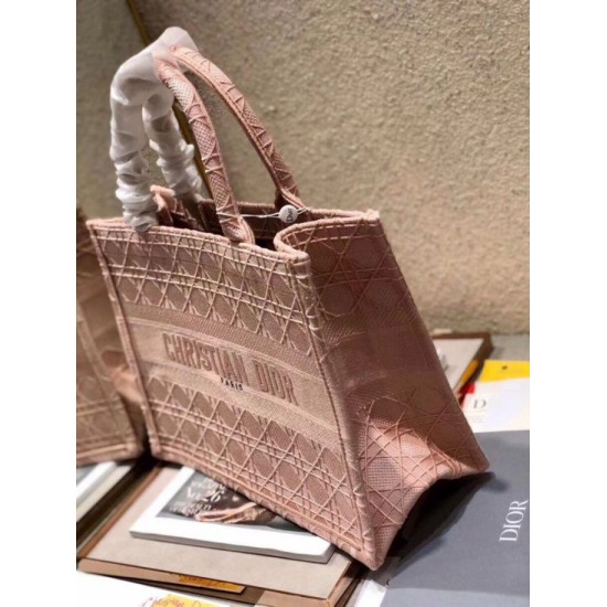 Replica Borsa tote per libri piccola Christian Dior Cannage ricamo rosa