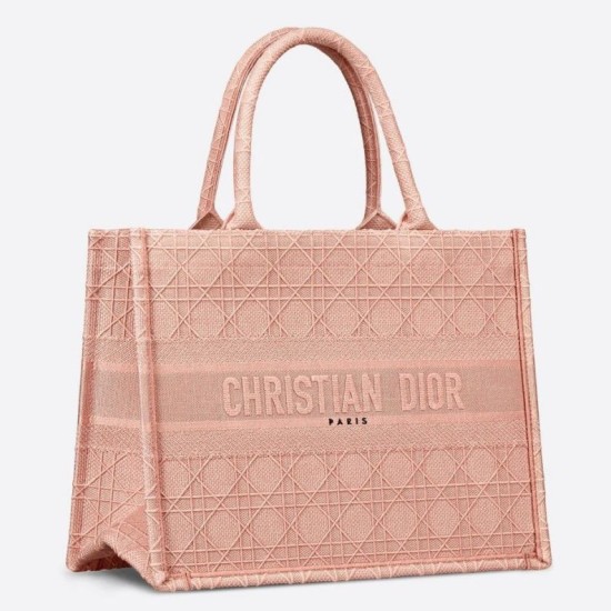 Replica Borsa tote per libri piccola Christian Dior Cannage ricamo rosa