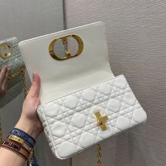 Replica Borsa Caro piccola Christian Dior in pelle di vitello Cannage bianca