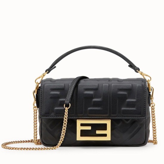 Replica Borsa Fendi Mini Baguette FF Motivo Nera
