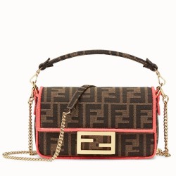 Replica Borsa Fendi Mini Baguette In Tessuto FF Con Finiture Fucsia