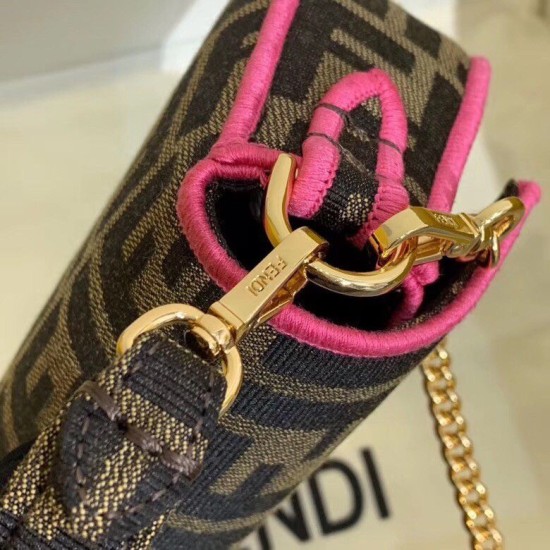 Replica Borsa Fendi Mini Baguette In Tessuto FF Con Finiture Fucsia