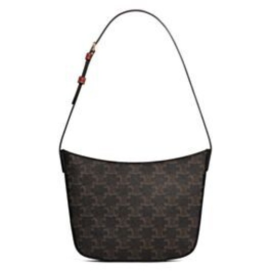 Replica Borsa Celine media Celine Croque Triomphe in tela e pelle di vitello caffè