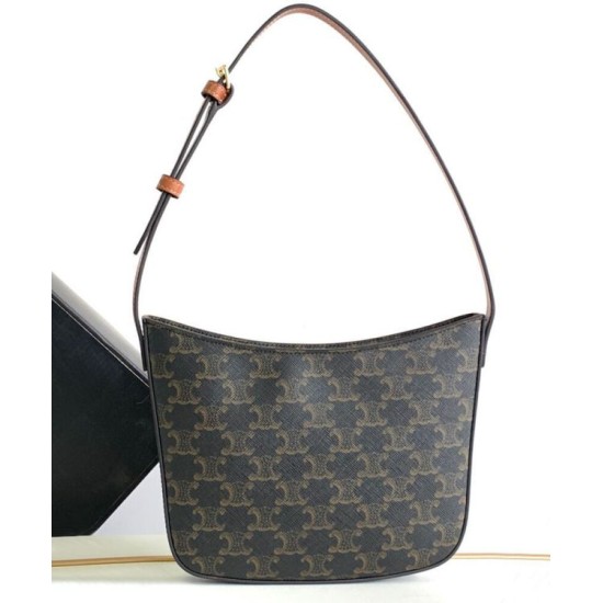 Replica Borsa Celine media Celine Croque Triomphe in tela e pelle di vitello caffè