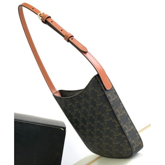 Replica Borsa Celine media Celine Croque Triomphe in tela e pelle di vitello caffè