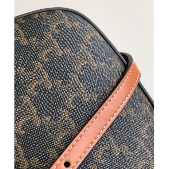 Replica Borsa Celine media Celine Croque Triomphe in tela e pelle di vitello caffè