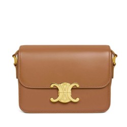 Replica Borsa Celine Teen Triomphe in pelle di vitello lucida caffè