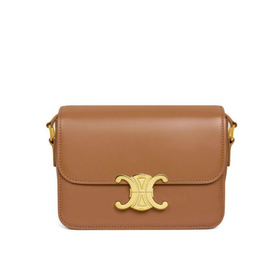 Replica Borsa Celine Teen Triomphe in pelle di vitello lucida caffè
