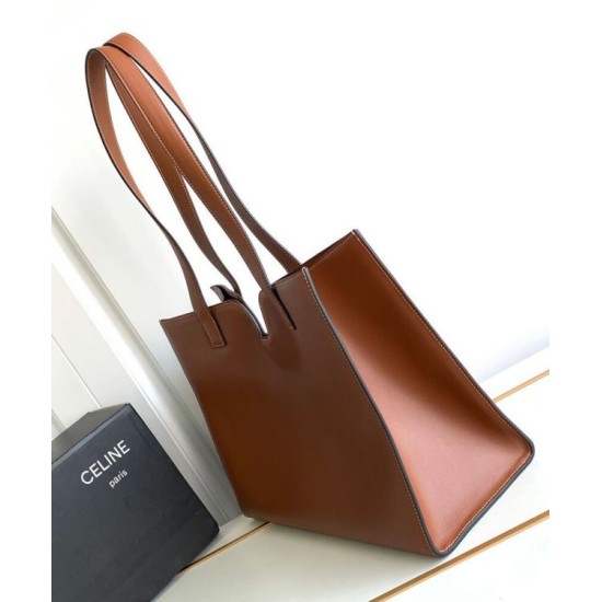 Replica Celine Cabas 16 Borsa in pelle di vitello liscia Caffè
