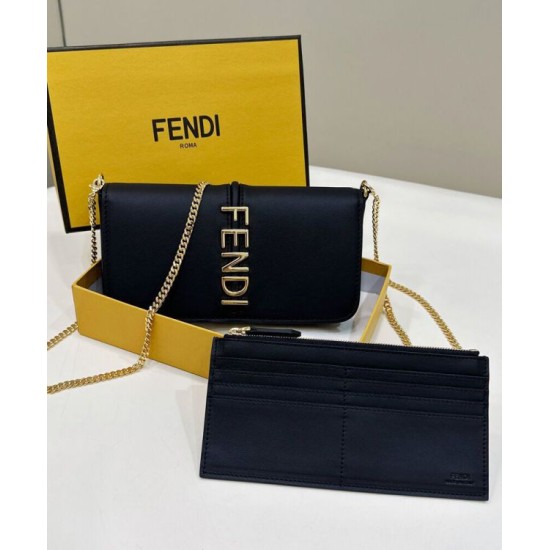 Replica Portafoglio Fendi Fendigraphy Su Catena 8BS076 Nero