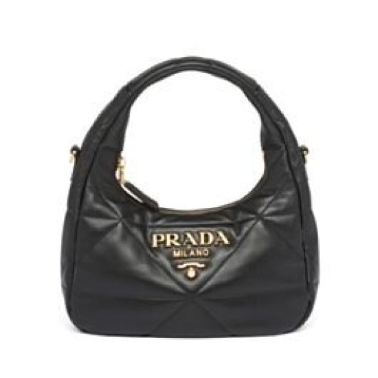 Replica Mini borsa Prada in pelle nappa con impunture 1BA384 Nera