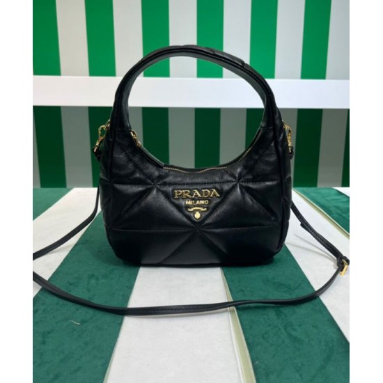 Replica Mini borsa Prada in pelle nappa con impunture 1BA384 Nera