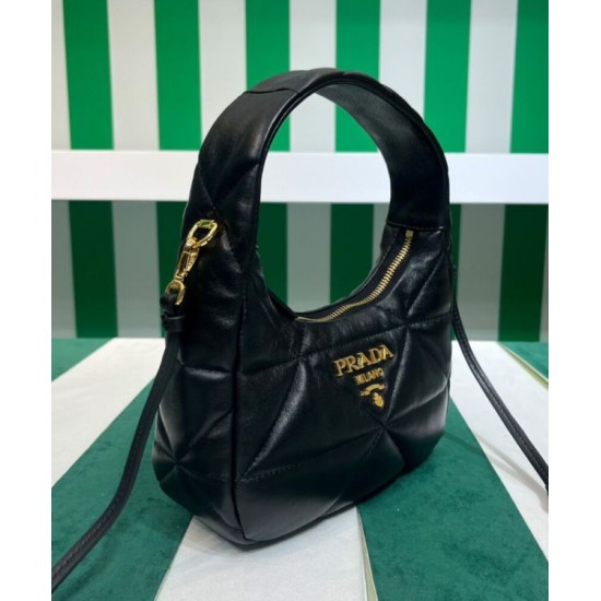 Replica Mini borsa Prada in pelle nappa con impunture 1BA384 Nera