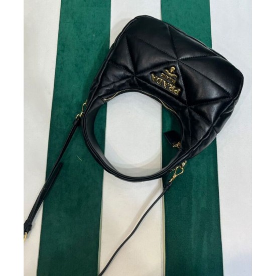 Replica Mini borsa Prada in pelle nappa con impunture 1BA384 Nera