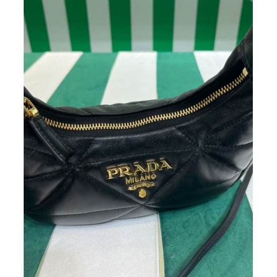 Replica Mini borsa Prada in pelle nappa con impunture 1BA384 Nera