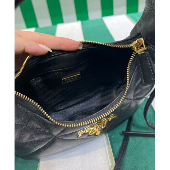 Replica Mini borsa Prada in pelle nappa con impunture 1BA384 Nera