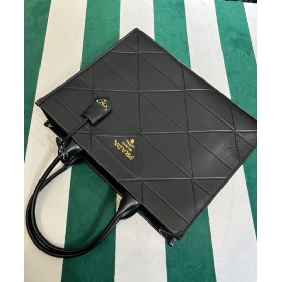 Replica Borsa Prada Prada Symbole grande in pelle con impunture 1BA377 Nera