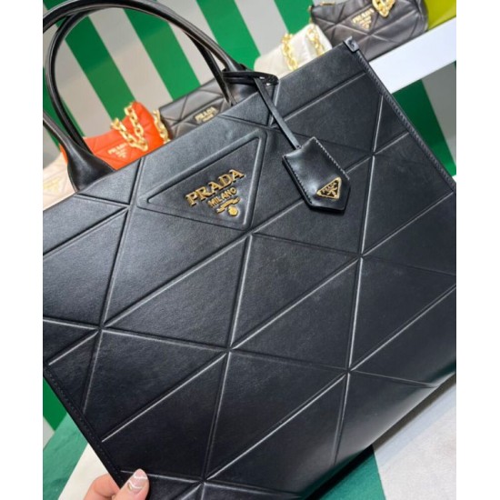 Replica Borsa Prada Prada Symbole grande in pelle con impunture 1BA377 Nera