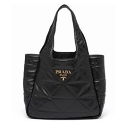 Replica Borsa tote Prada media in pelle nappa con impunture 1BG450 nera