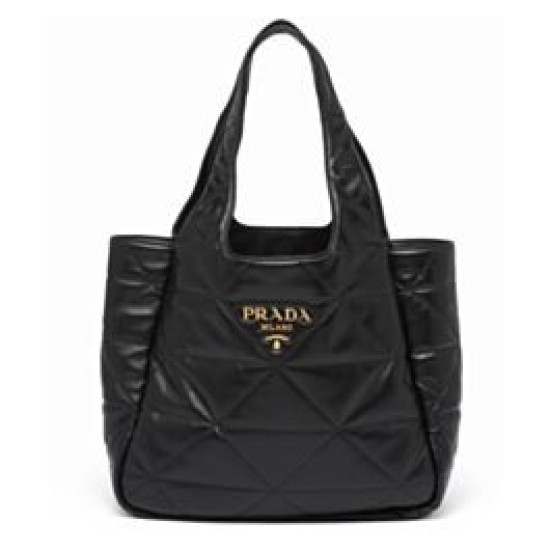 Replica Borsa tote Prada media in pelle nappa con impunture 1BG450 nera