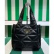 Replica Borsa tote Prada media in pelle nappa con impunture 1BG450 nera