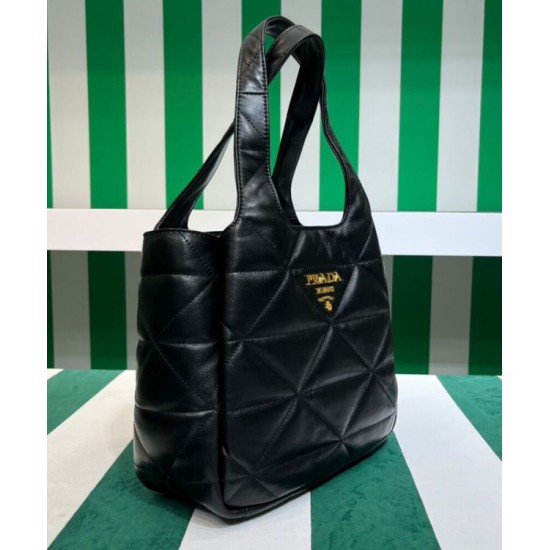 Replica Borsa tote Prada media in pelle nappa con impunture 1BG450 nera