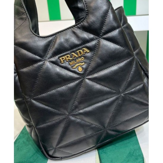 Replica Borsa tote Prada media in pelle nappa con impunture 1BG450 nera