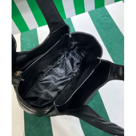 Replica Borsa tote Prada media in pelle nappa con impunture 1BG450 nera