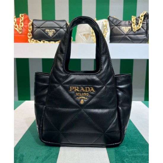 Replica Borsa tote Prada piccola in pelle nappa con impunture 1BG451 nera Replica Borsa tote Prada piccola in pelle nappa con impunture 1BG451 nera