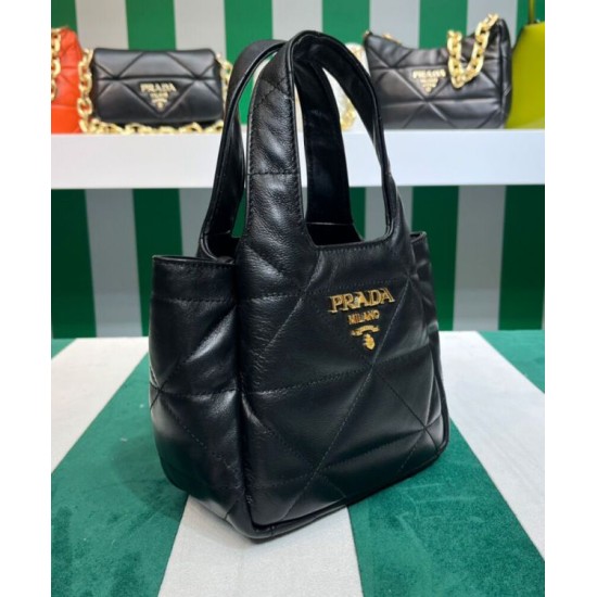 Replica Borsa tote Prada piccola in pelle nappa con impunture 1BG451 nera Replica Borsa tote Prada piccola in pelle nappa con impunture 1BG451 nera