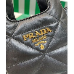 Replica Borsa tote Prada piccola in pelle nappa con impunture 1BG451 nera