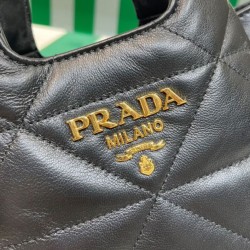 Replica Borsa tote Prada piccola in pelle nappa con impunture 1BG451 nera