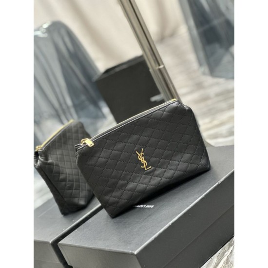 Replica Pochette cosmetica con cerniera YSL Saint Laurent Gaby 23 cm nera