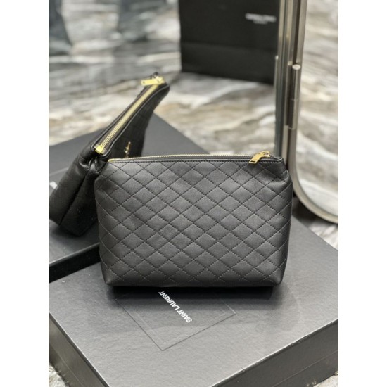 Replica Pochette cosmetica con cerniera YSL Saint Laurent Gaby 23 cm nera