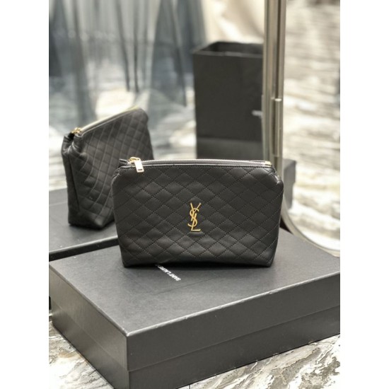Replica Pochette cosmetica con cerniera YSL Saint Laurent Gaby 23 cm nera