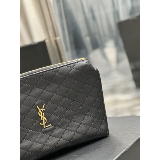 Replica Pochette cosmetica con cerniera YSL Saint Laurent Gaby 23 cm nera