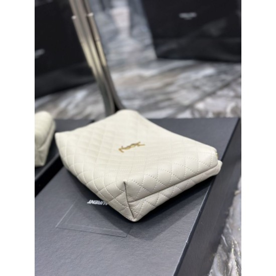 Replica Pochette cosmetica con cerniera YSL Saint Laurent Gaby 23 cm bianca