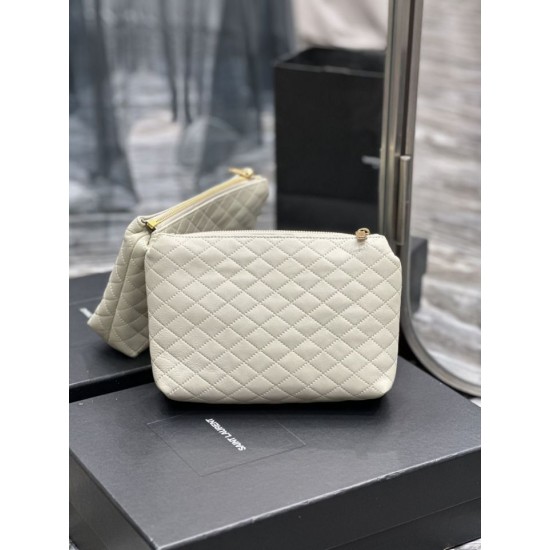 Replica Pochette cosmetica con cerniera YSL Saint Laurent Gaby 23 cm bianca