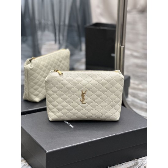 Replica Pochette cosmetica con cerniera YSL Saint Laurent Gaby 23 cm bianca