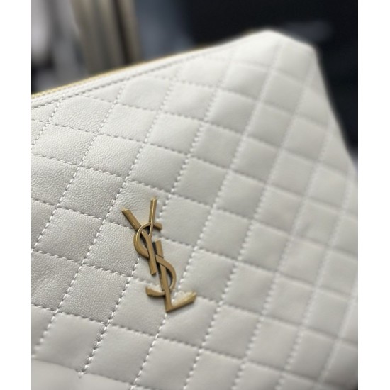 Replica Pochette cosmetica con cerniera YSL Saint Laurent Gaby 23 cm bianca
