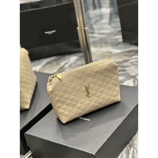 Replica Pochette per cosmetici con cerniera YSL Saint Laurent Gaby 23 cm albicocca