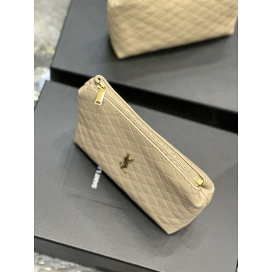 Replica Pochette per cosmetici con cerniera YSL Saint Laurent Gaby 23 cm albicocca