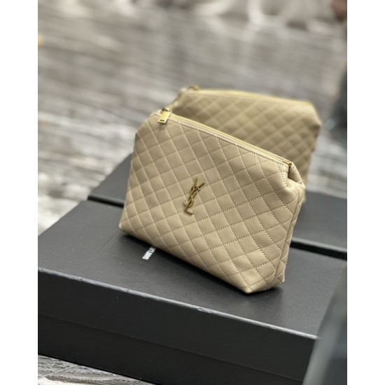 Replica Pochette per cosmetici con cerniera YSL Saint Laurent Gaby 23 cm albicocca