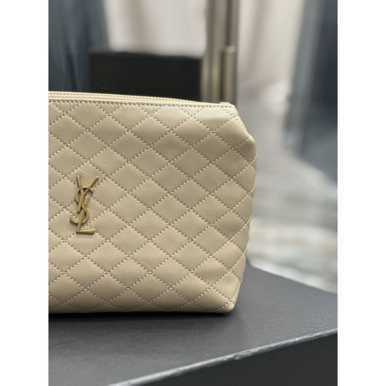 Replica Pochette per cosmetici con cerniera YSL Saint Laurent Gaby 23 cm albicocca
